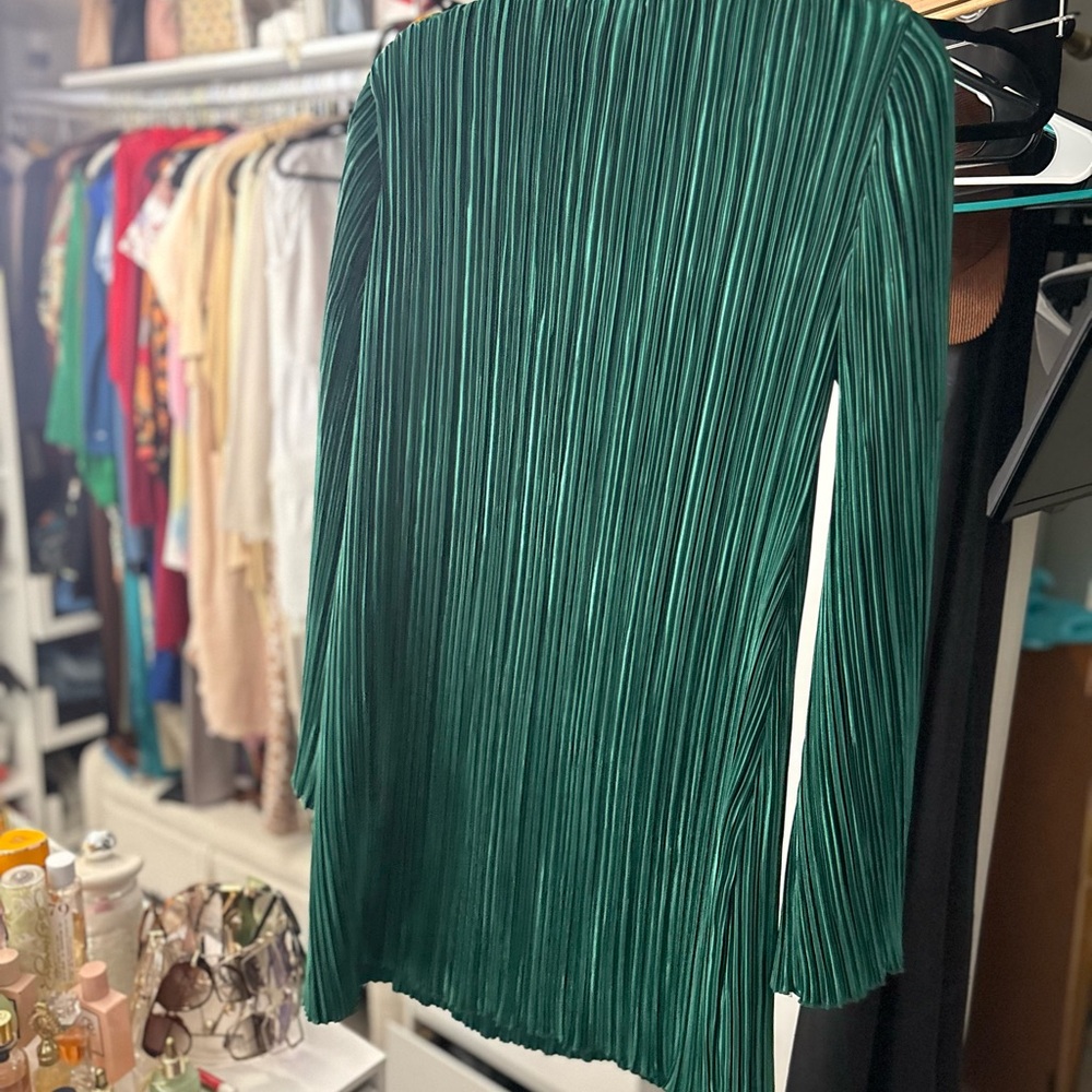 Zara Green Pleated Midi Dress